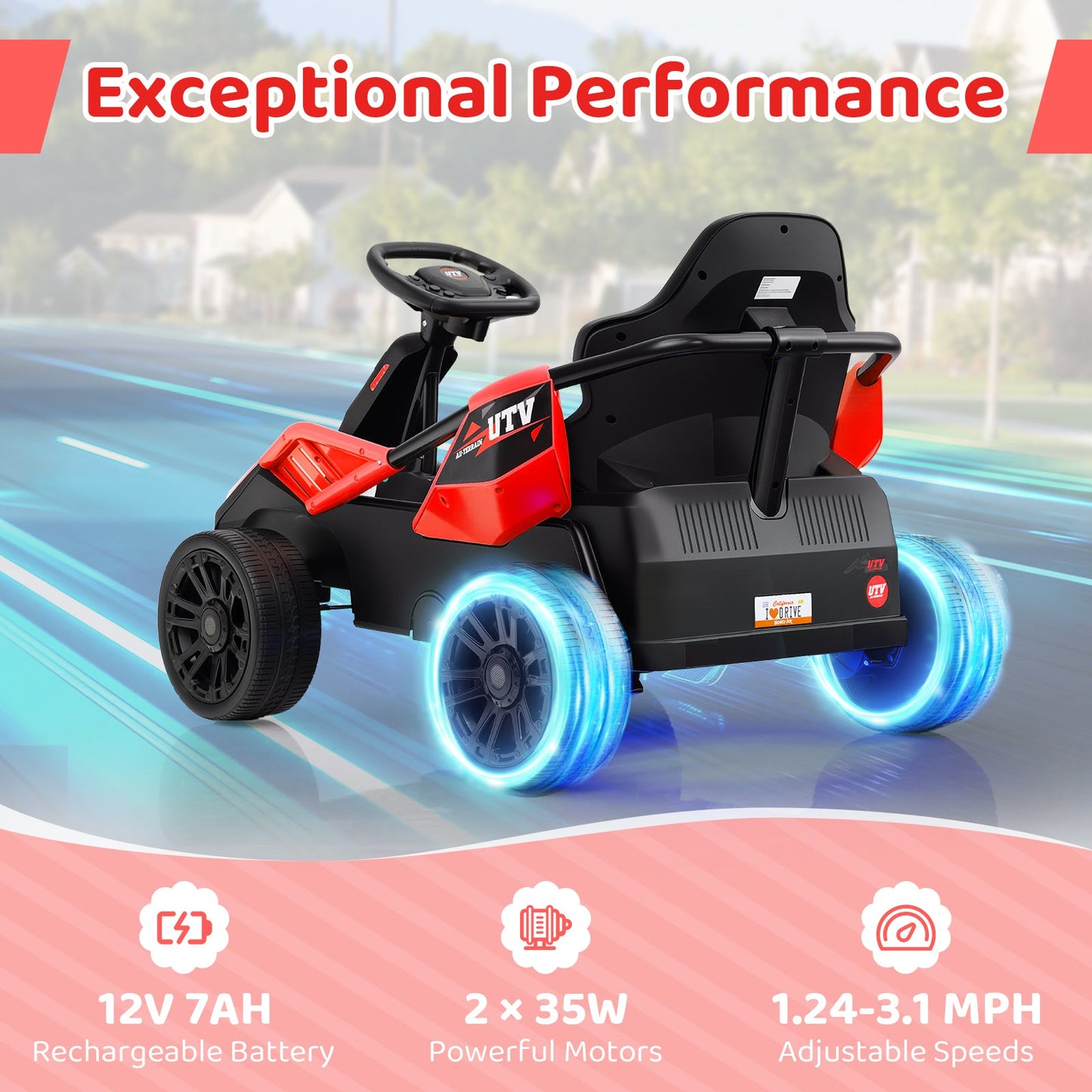Gbruno UTV eléctrico de 12V para niños grandes - Rojo