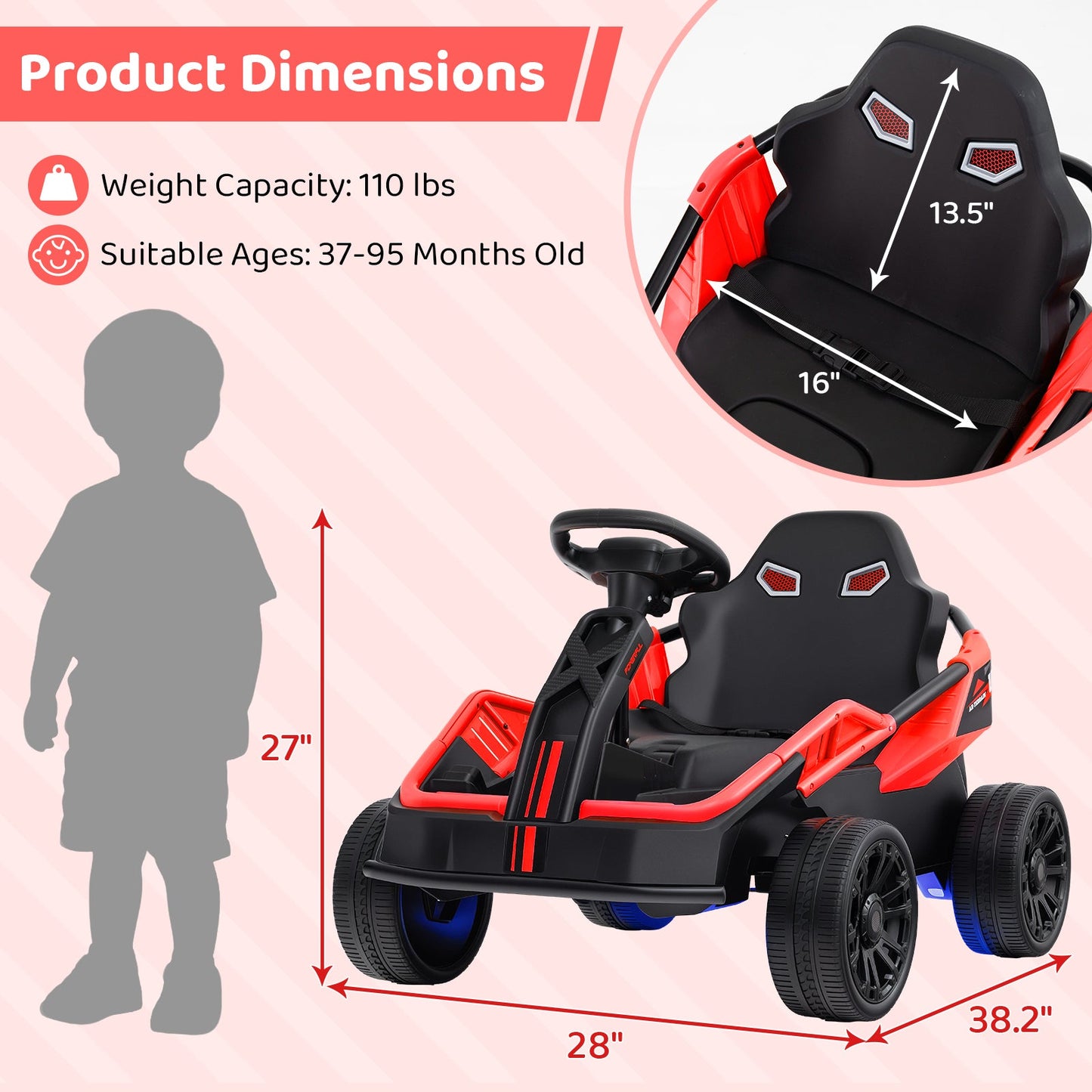 Gbruno UTV eléctrico de 12V para niños grandes - Rojo