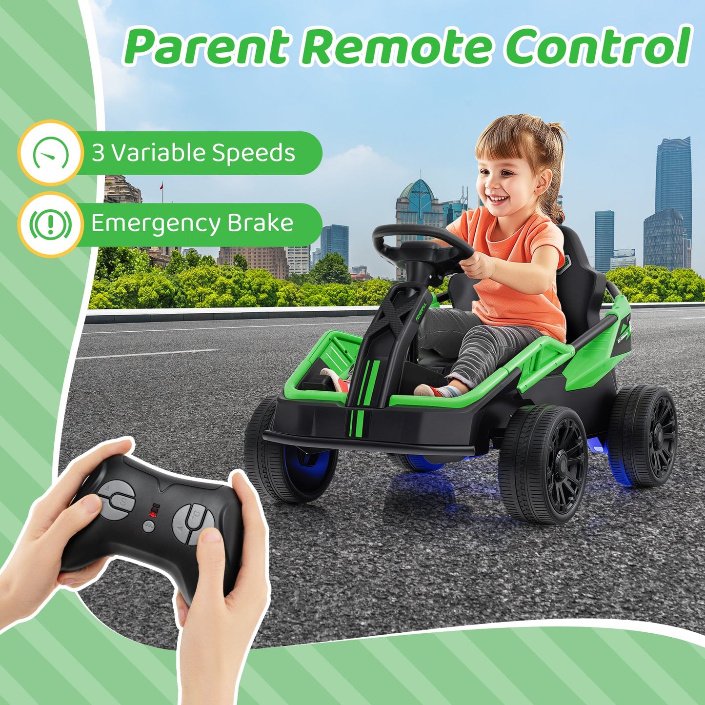 Voiture électrique UTV 12V pour grands enfants - Vert