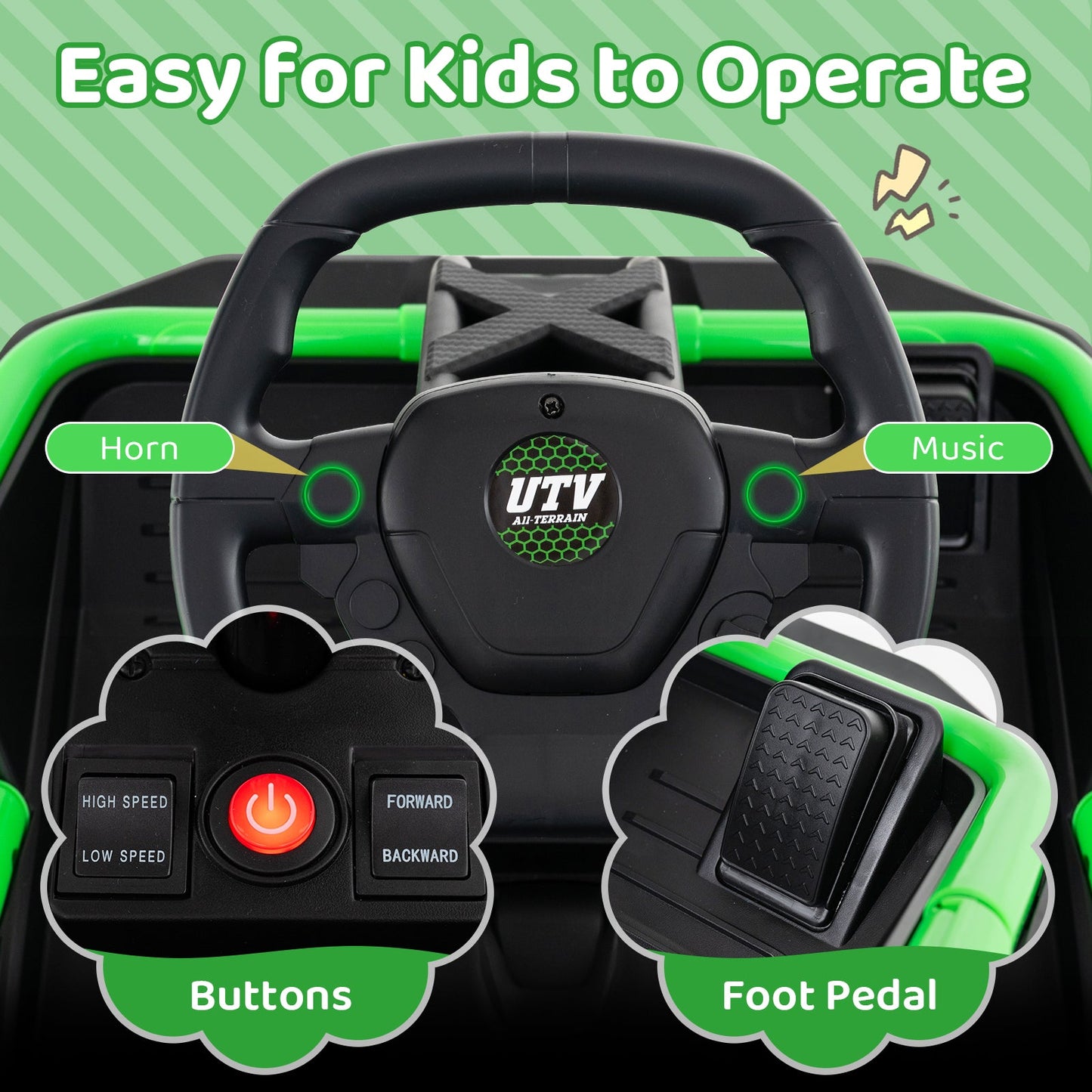 Voiture électrique UTV 12V pour grands enfants - Vert