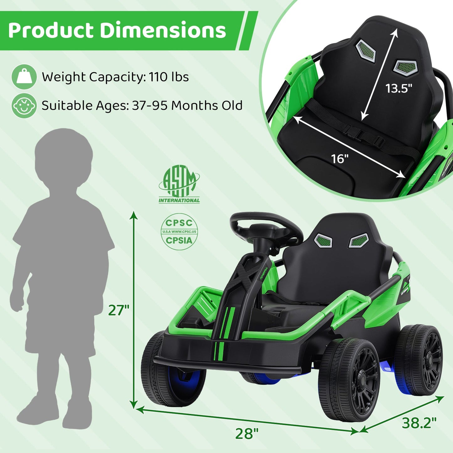 Voiture électrique UTV 12V pour grands enfants - Vert