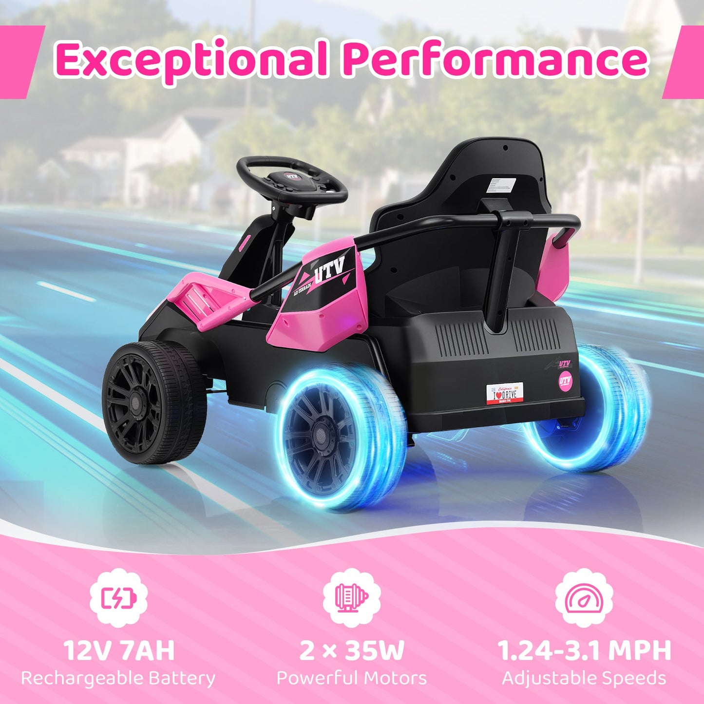 12V Electric UTV Ride-On Car for Kids - Pink