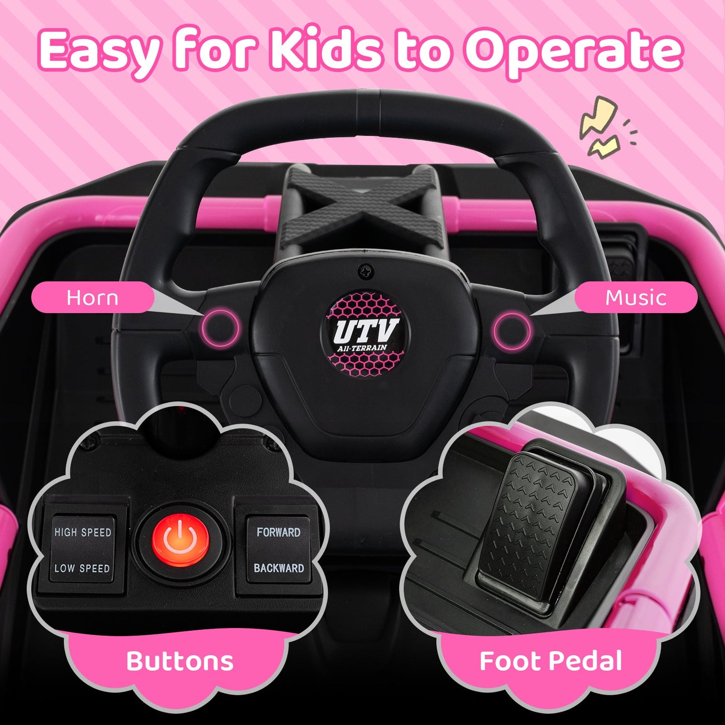 12V Electric UTV Ride-On Car for Kids - Pink