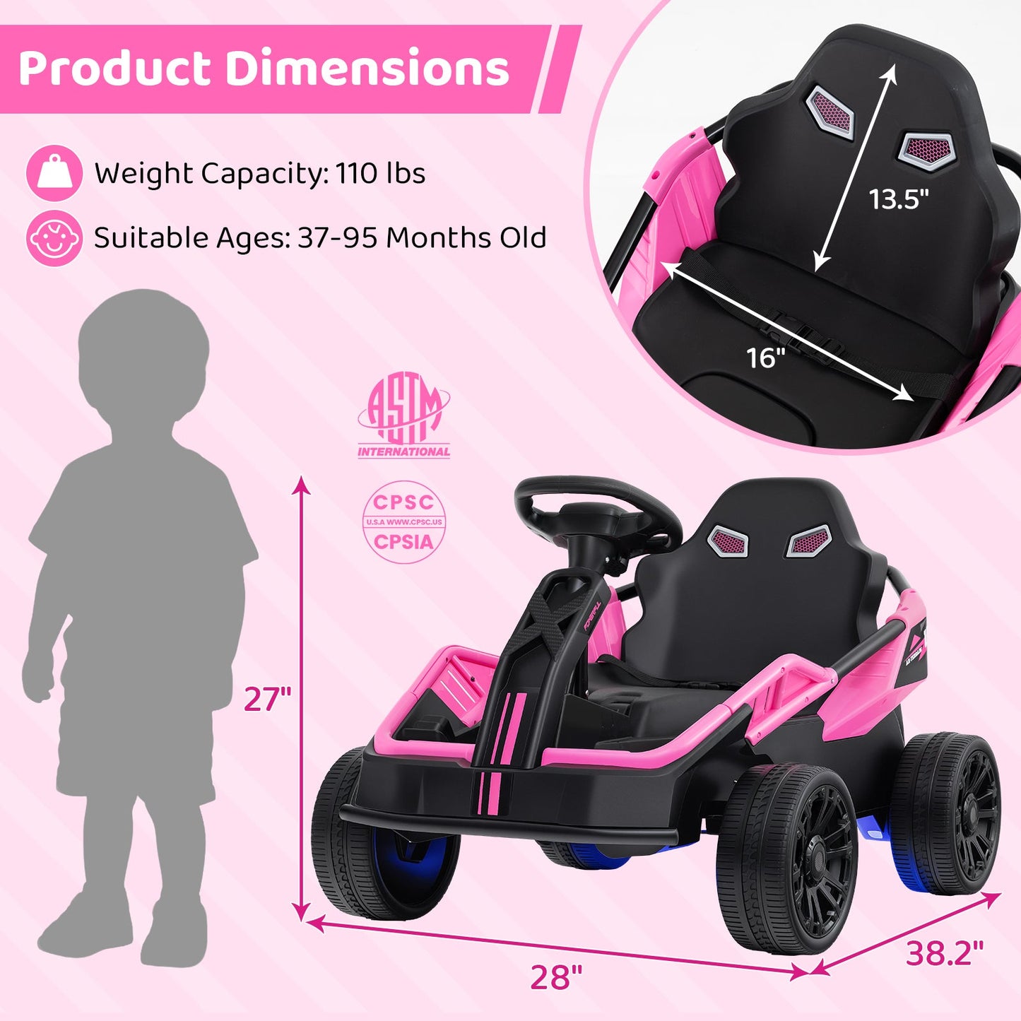 12V Electric UTV Ride-On Car for Kids - Pink