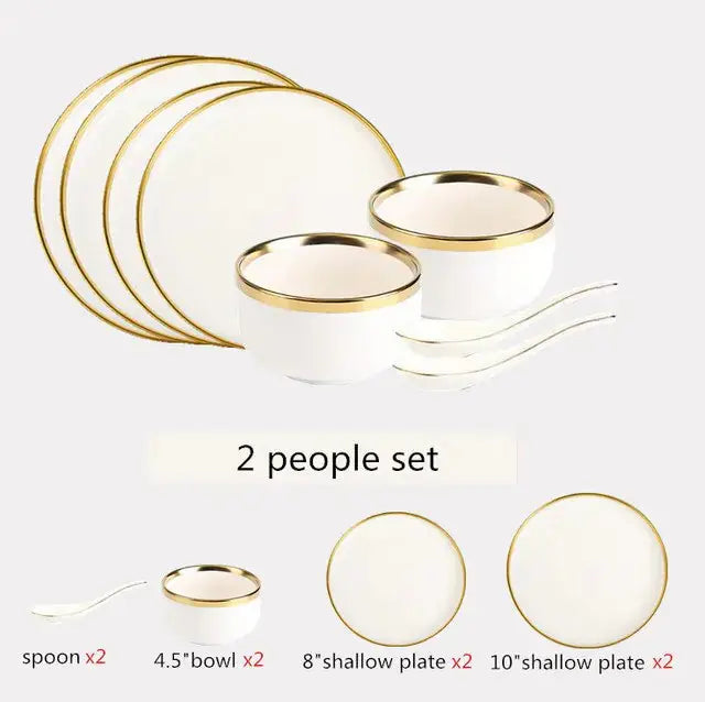 Ensemble de Plateaux à Dîner en Porcelaine Blanche à Bord Doré Mat