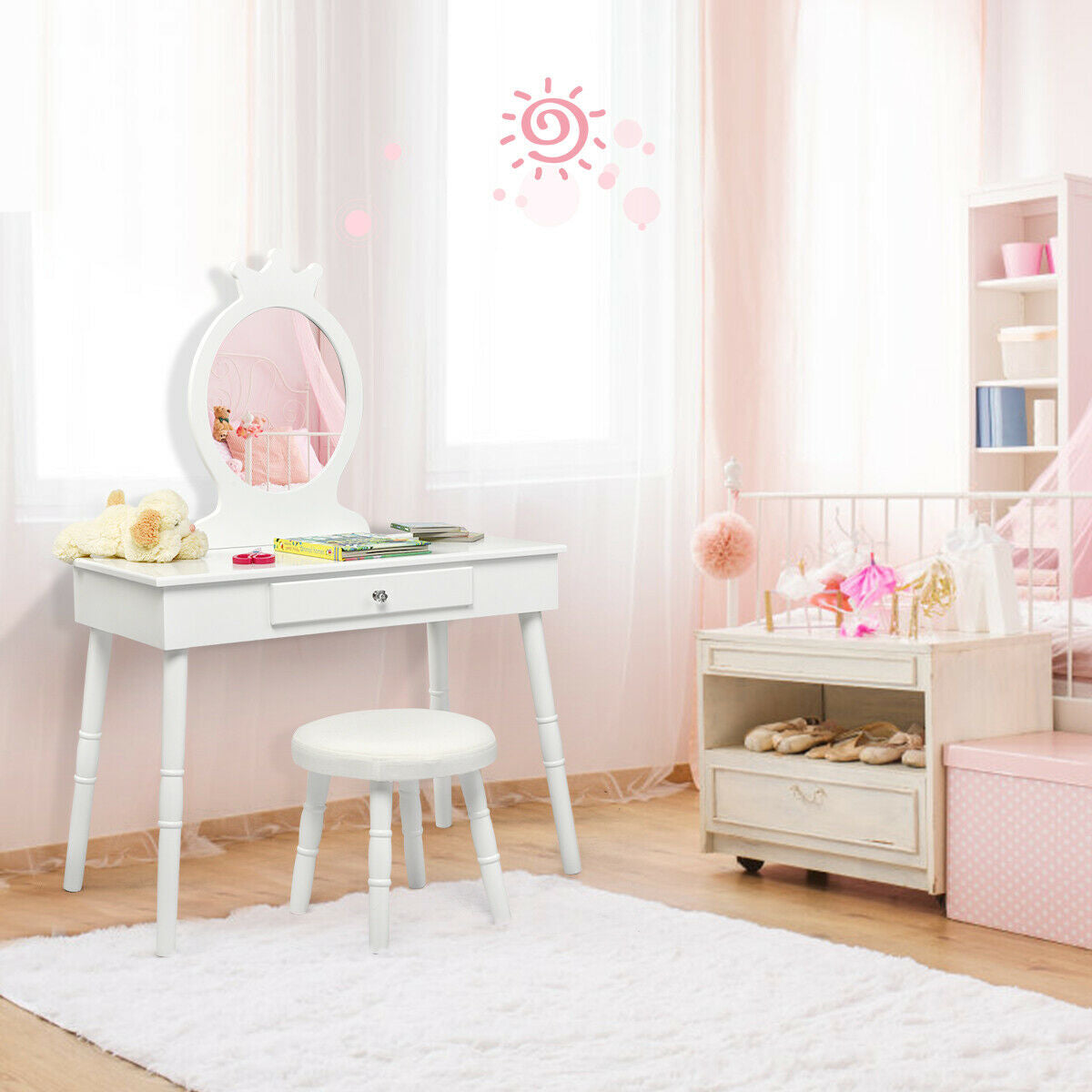 Kids Vanity Makeup Table & Chair Set - White