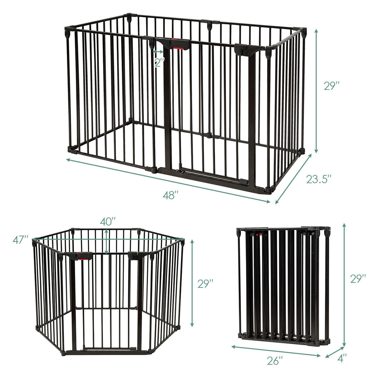 Valla de Seguridad Ajustable de Metal para Bebés de 6 Paneles - Negra