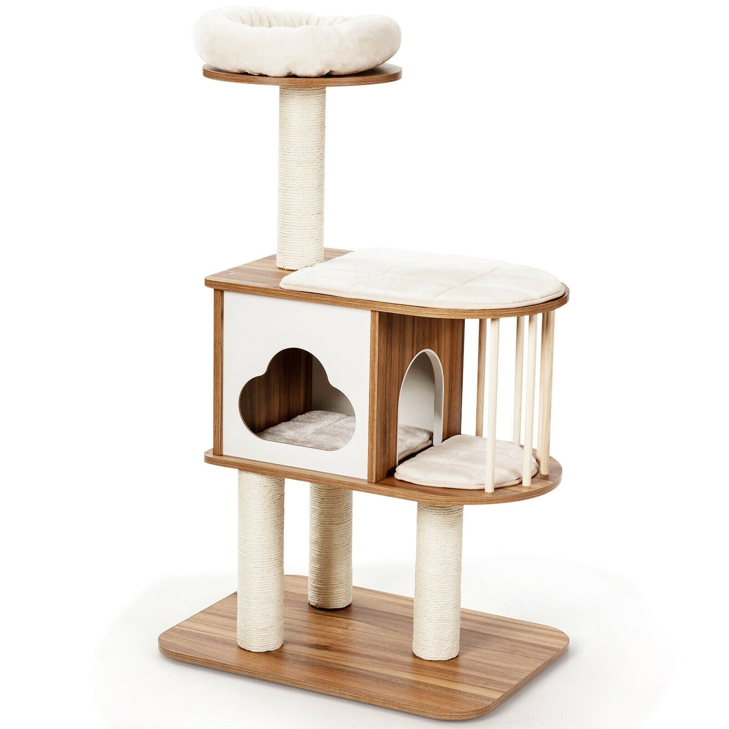 Árbol de Actividades para Gatos de Madera de 46 Pulgadas con Cojines - Marrón