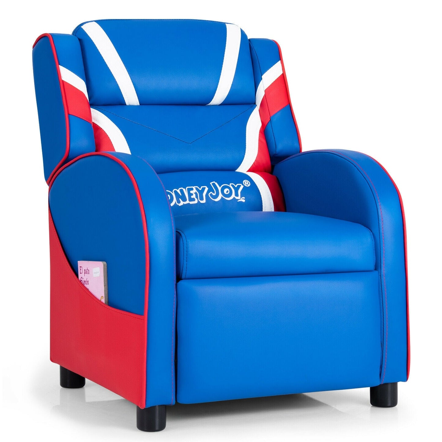 Fauteuil inclinable en cuir pour enfants avec poches latérales - Bleu