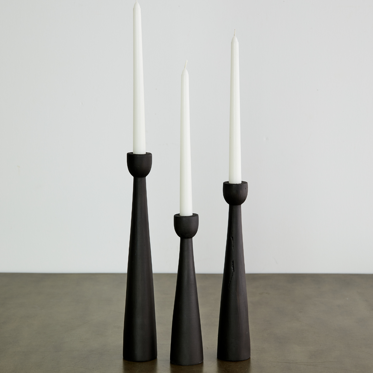 Tapered Candlestick Holder Pine Wood Cognac, Espresso, Natural - Korvel