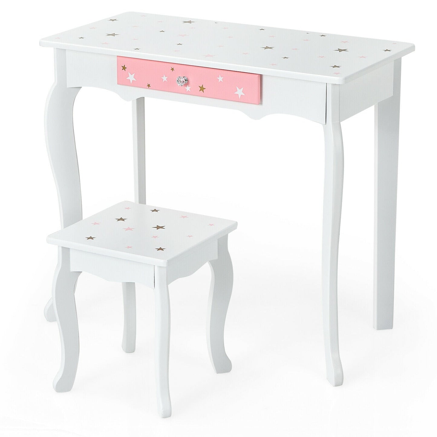 Ensemble de table de maquillage et de tabouret pour enfants Princesse avec miroir pliant - Blanc
