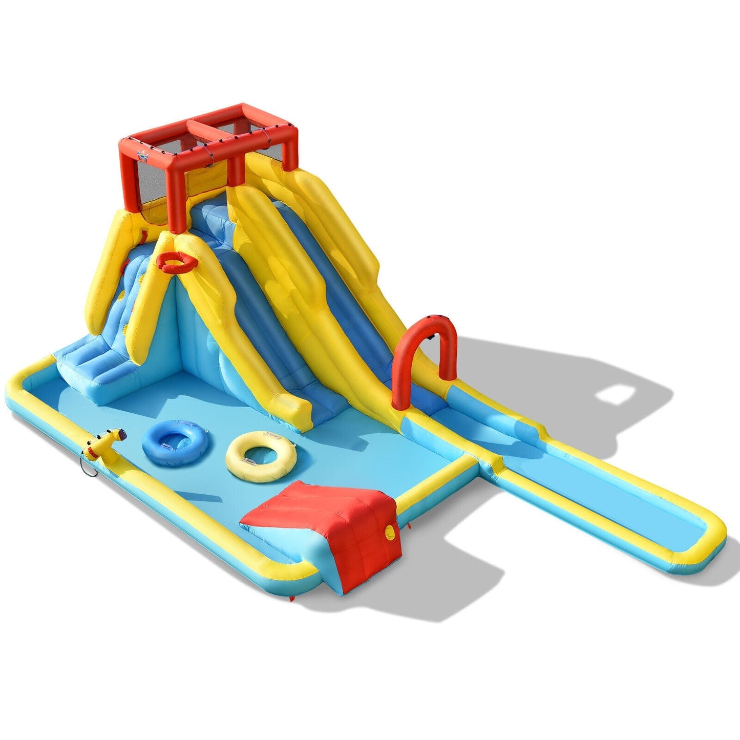 Parque Acuático Inflable de Doble Tobogán con Soplador de Aire