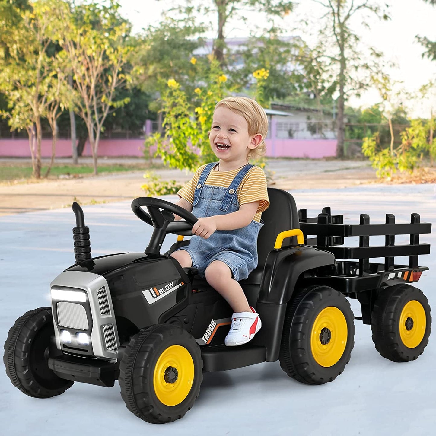 Tracteur électrique 12V avec chargeur pour enfants de 3 ans et plus - Noir