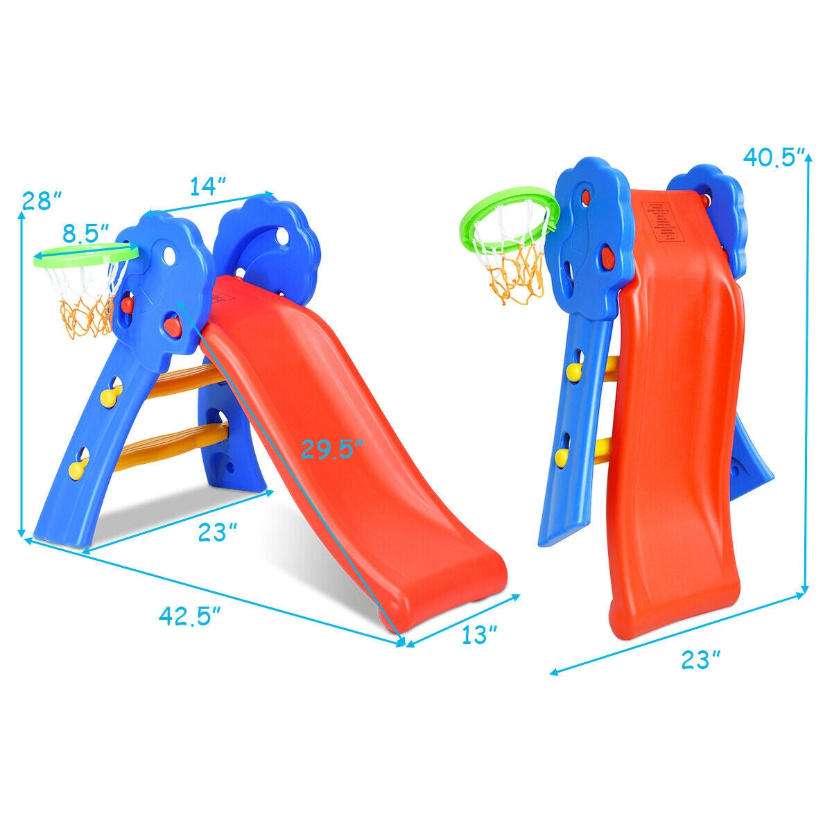 2 Step Indoor Kids Plastic Folding Slide with Basketball Hoop