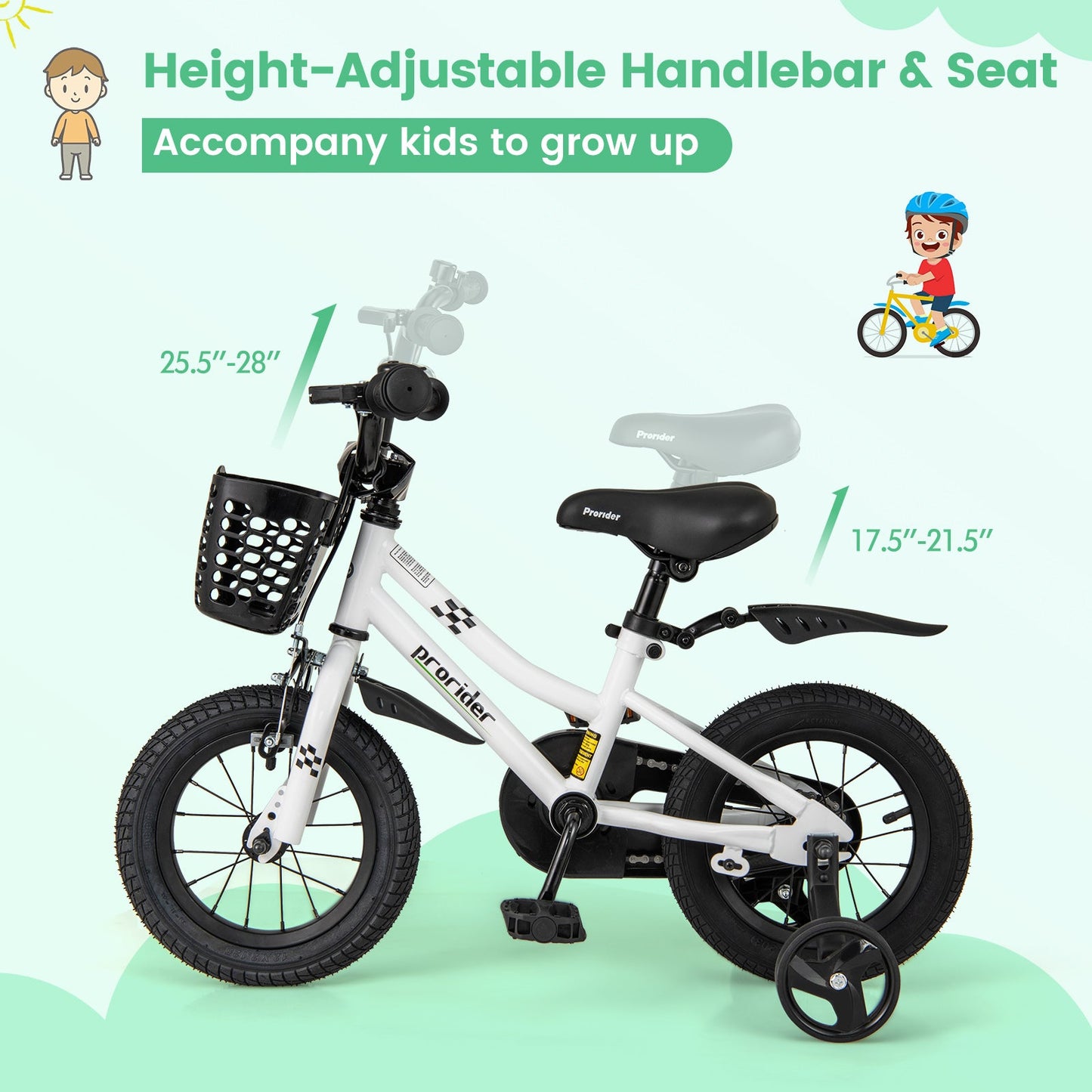 Bicicleta para Niños de 12 Pulgadas con Ruedas de Entrenamiento - Blanca