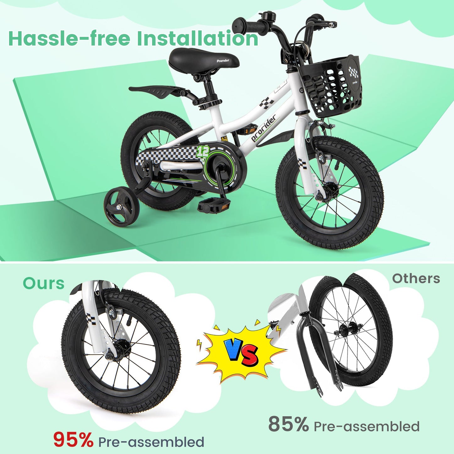 Bicicleta para Niños de 12 Pulgadas con Ruedas de Entrenamiento - Blanca