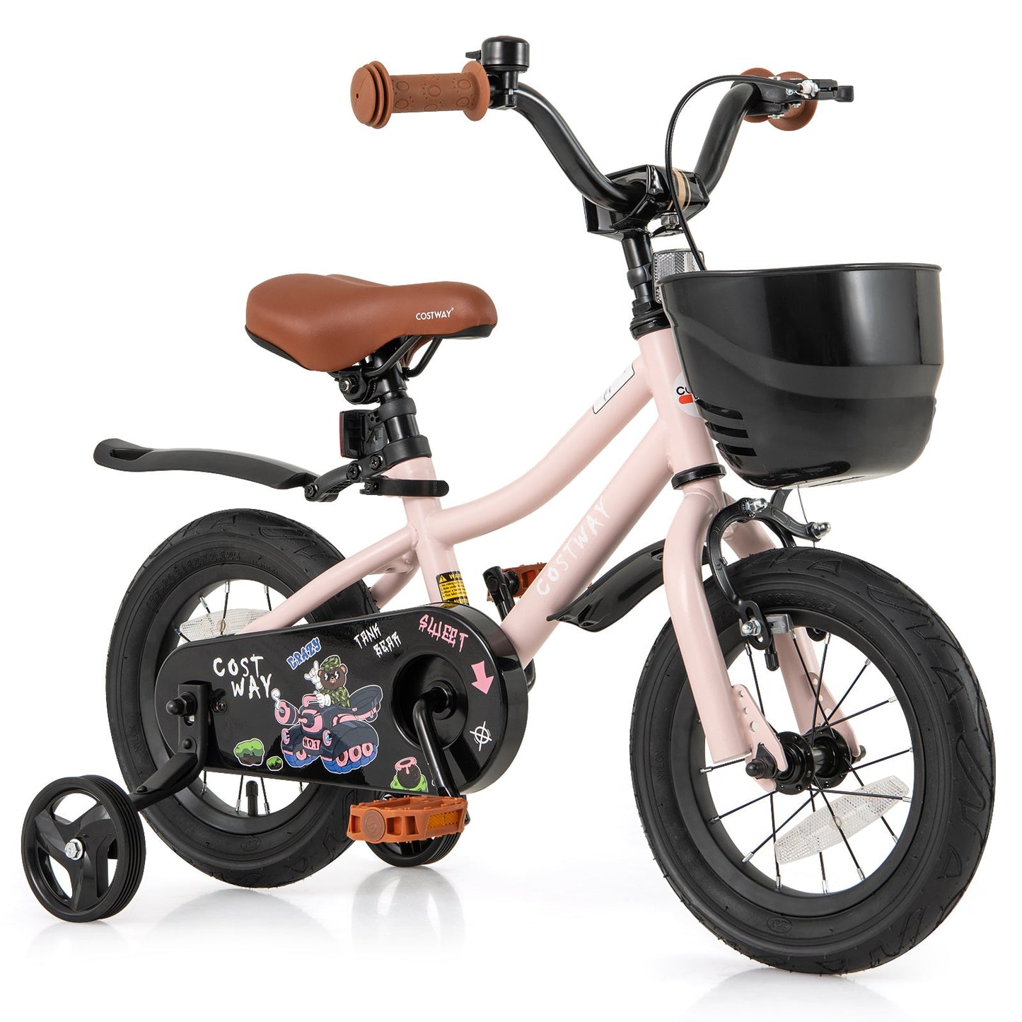 Bicicleta Infantil de 12 Pulgadas con Canasta y Manillar Ajustable para Edades de 3 a 4 Años