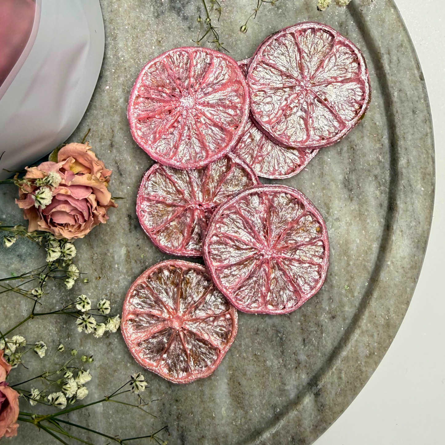 Ensemble de Garniture de Citron Vert Séché avec Poussière Lustrée Rose et Verte