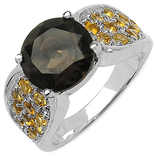Anillo de Plata Esterlina con Cuarzo Ahumado y Citrino de 3.78 Quilates
