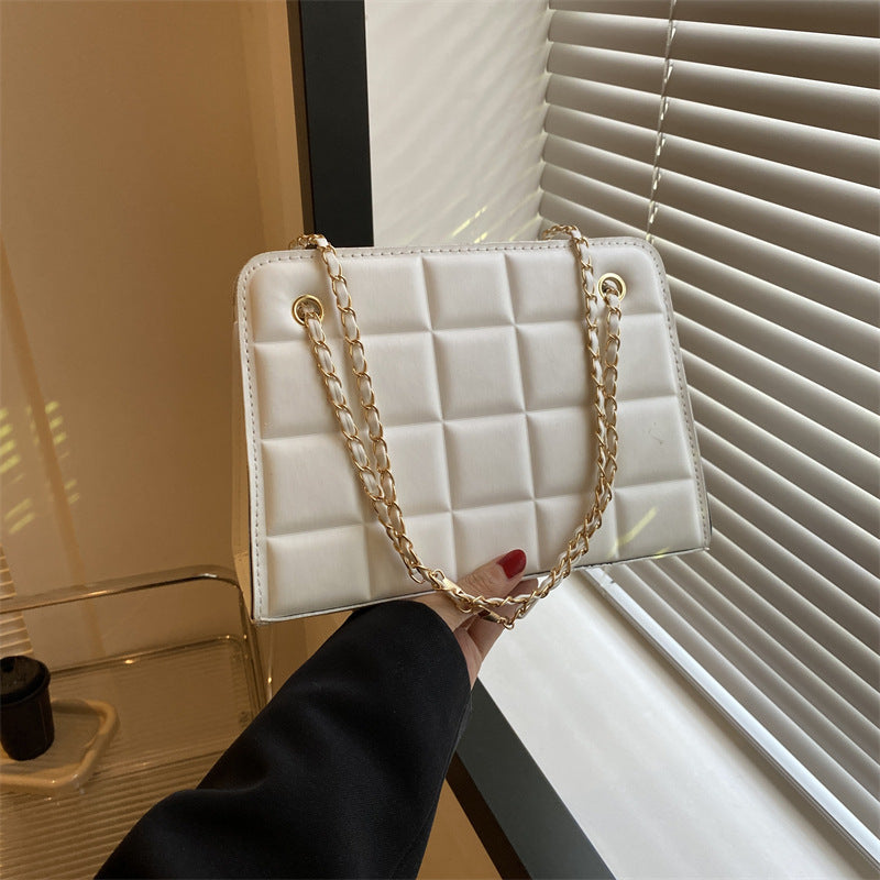 Plaid Diamond-Pattern Embroidered Shoulder Bag for Women