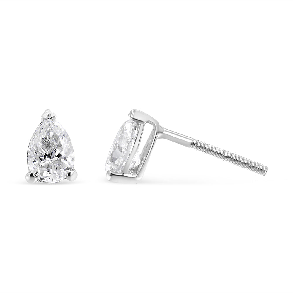Pendientes de Stud de Diamante Creado en Laboratorio en Forma de Pera de Oro Blanco de 14K