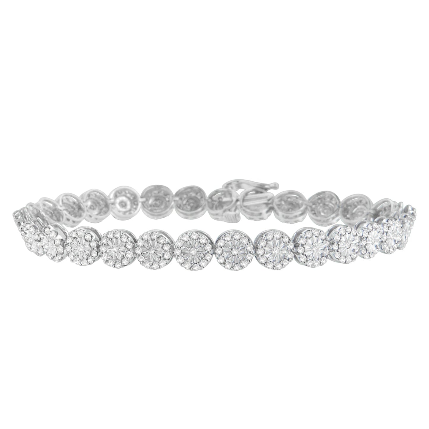 14K White Gold Diamond Halo Link Tennis Bracelet - 2.00 Cttw