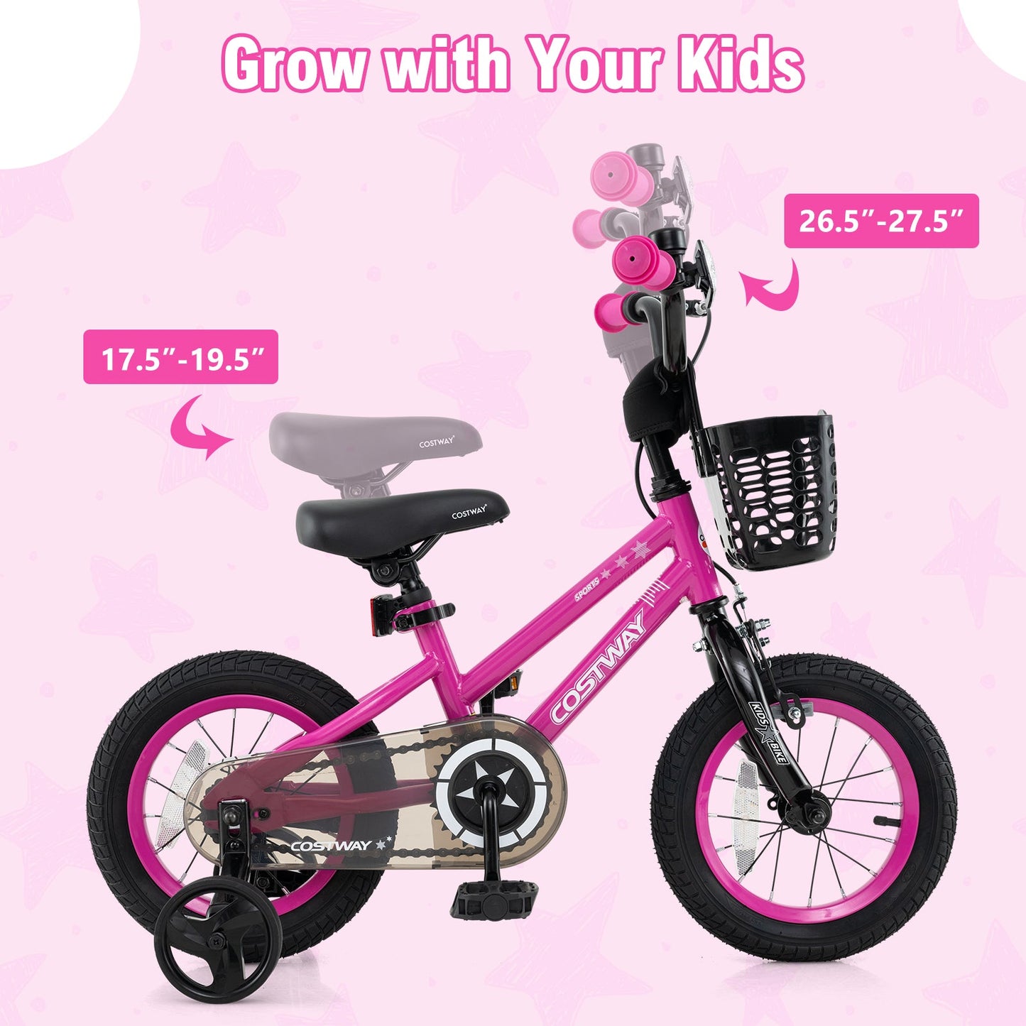 Vélo pour enfants de 12 pouces avec siège réglable et panier avant