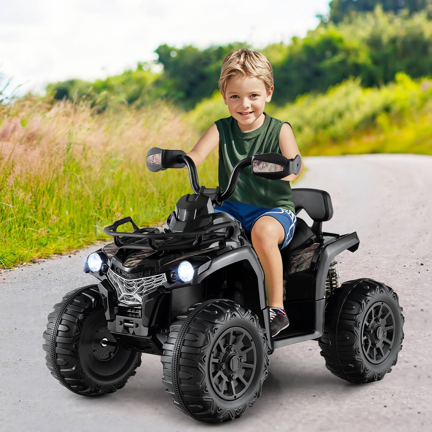 ATV 4 Roues Électrique 12V pour Enfants avec MP3 et Phares - Noir Uni