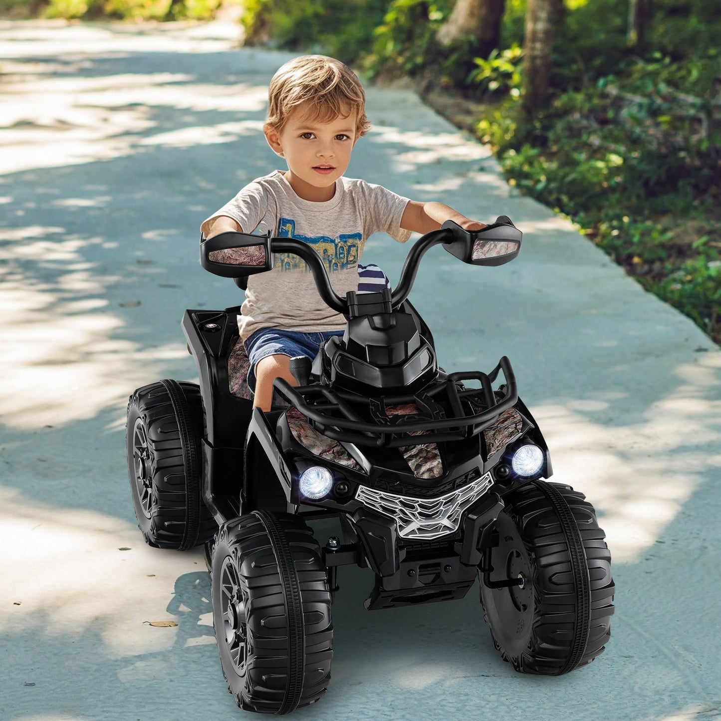 ATV 4 Roues Électrique 12V pour Enfants avec MP3 et Phares - Noir Uni