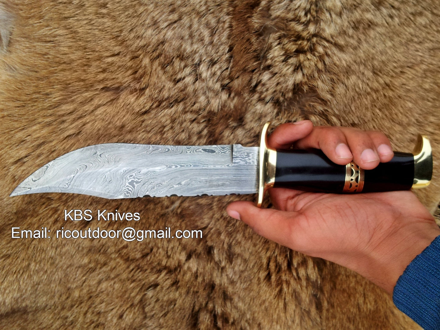 Premium Custom Bowie Knife with Damascus Steel & Buffalo Horn Handle - 13" - Korvel