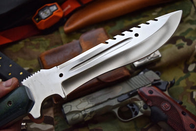Ultimate Bushcraft Survival Knife - Handcrafted D2 Steel Blade, G10 Micarta Handle, 13.5" Length | Premium Leather Sheath | KBS Knives - Korvel