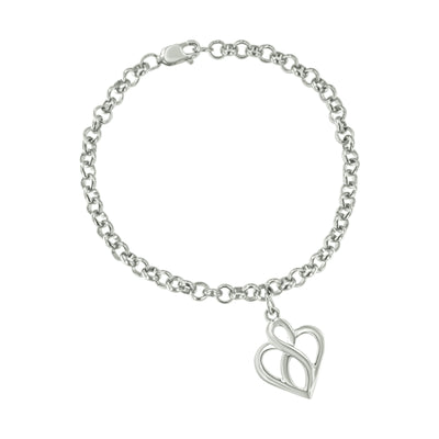 Pulsera de encanto de cadena de infinito con corazón abierto de plata esterlina .925 - Tamaño 7