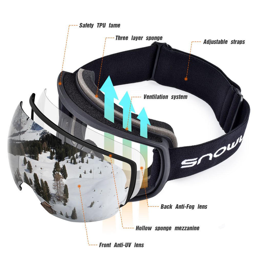 Premium Double-Layer Anti-Fog Ski Goggles for All Conditions