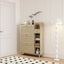 Natural Bohemian style shoe cabinet with 3 rattan flip drawers, 3 square shelves, and 1 storage drawer,  Natural - Korvel
