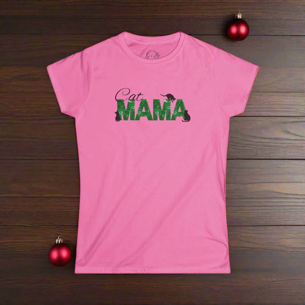 Camiseta Softstyle para Mujeres Christmas Cat Mama