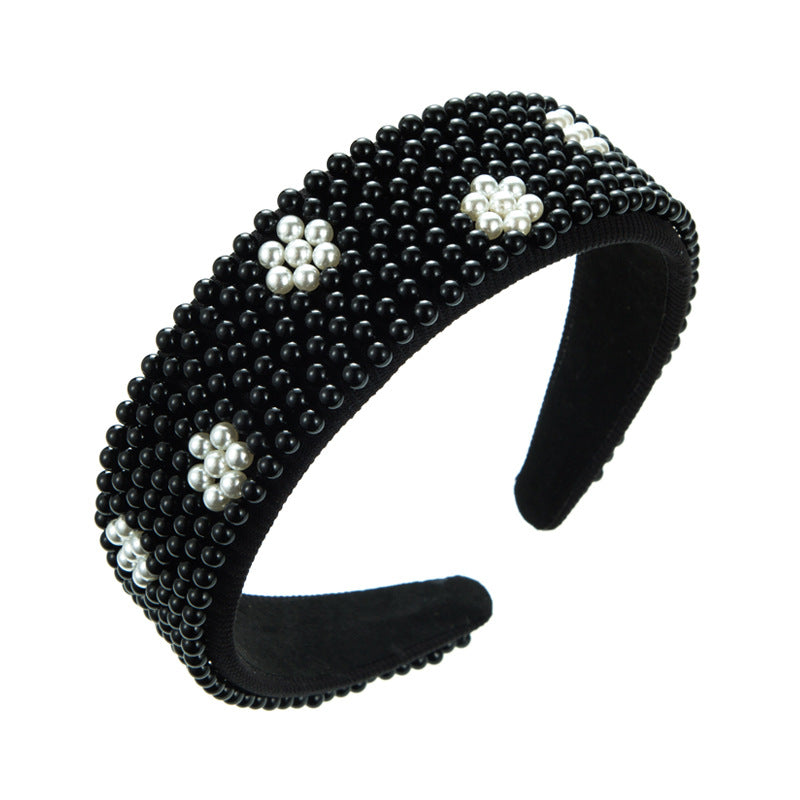 New Fashion Full Pearl Wide Edge Shampoo Headband Pressed Hair Ornament - Korvel
