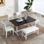 TOPMAX Farmhouse 6-Piece Trestle Dining Table Set with Upholstered Dining Chairs and Bench  59inch, White - Korvel