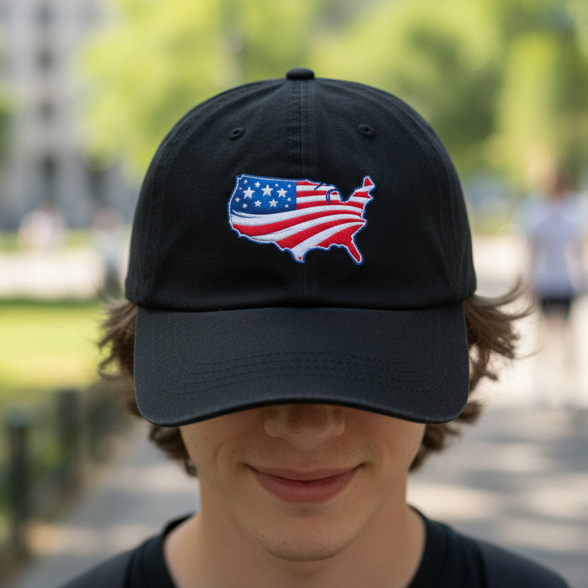 USA Map Embroidered Baseball Cap – Classic Patriotic Style