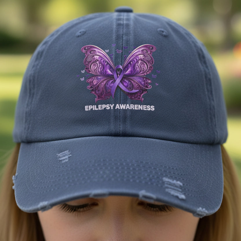 Epilepsy Butterfly Unisex Distressed Cap