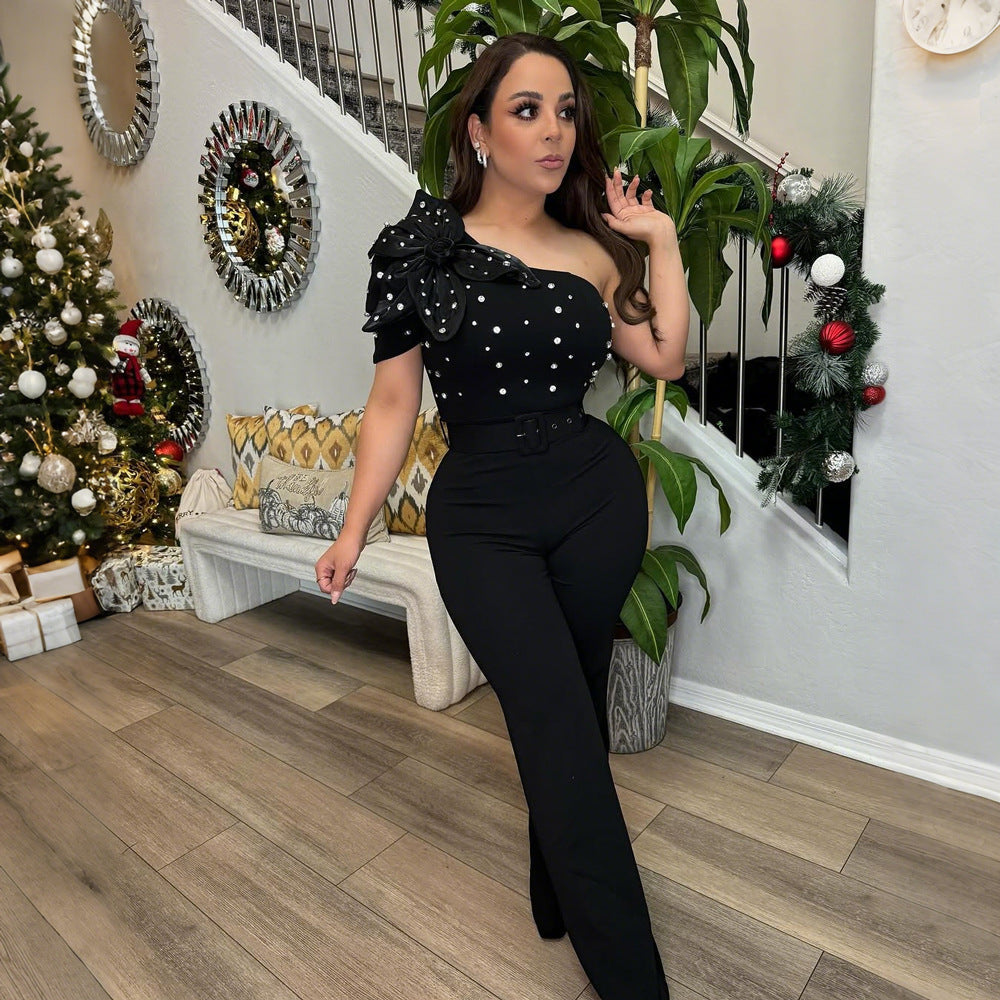 Sleeveless One-Piece Pants - European and American Style Off-the-Shoulder Short Sleeve Slim Fit - Korvel