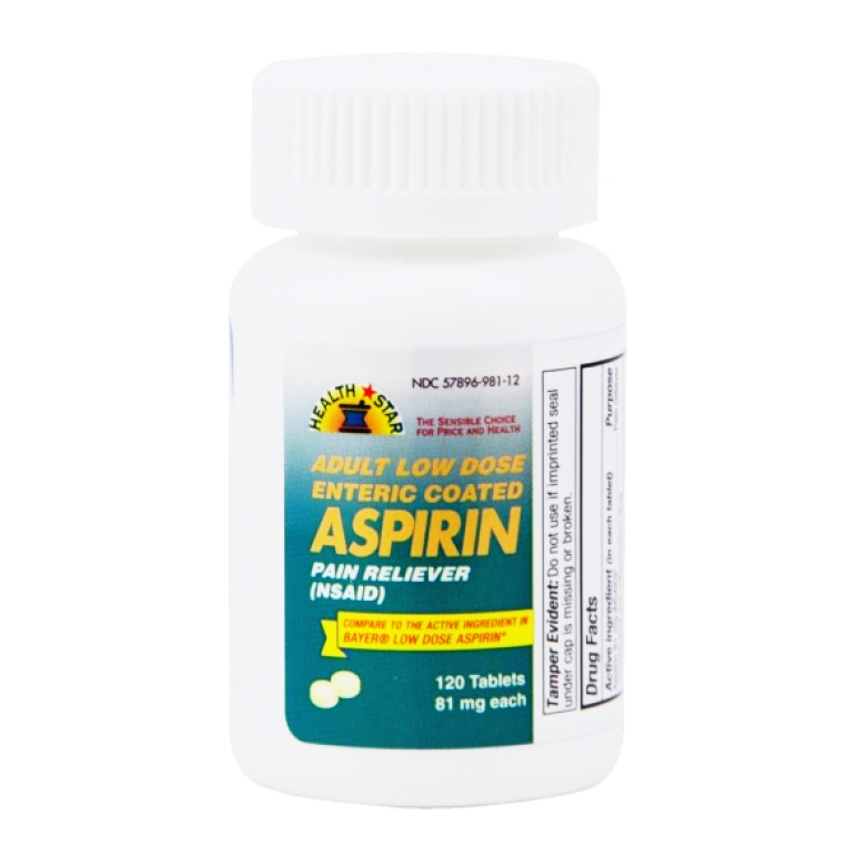 Health Star™ Aspirina Adulto de Baja Dosis – 81 mg – 120 Tabletas