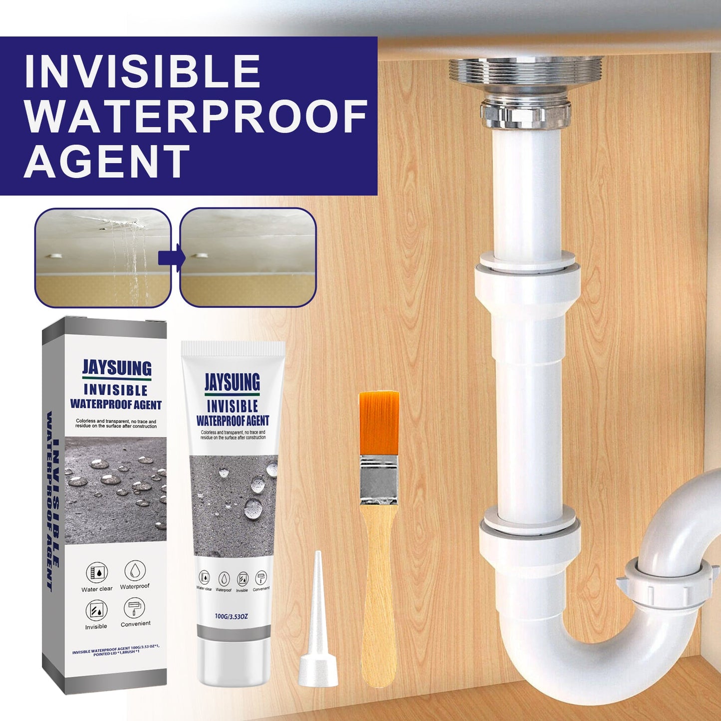 Invisible Waterproof Agent, Toilet Kitchen Waterproof Paint Exterior Wall Balcony Roof Tile Leak Repair Glue - Korvel