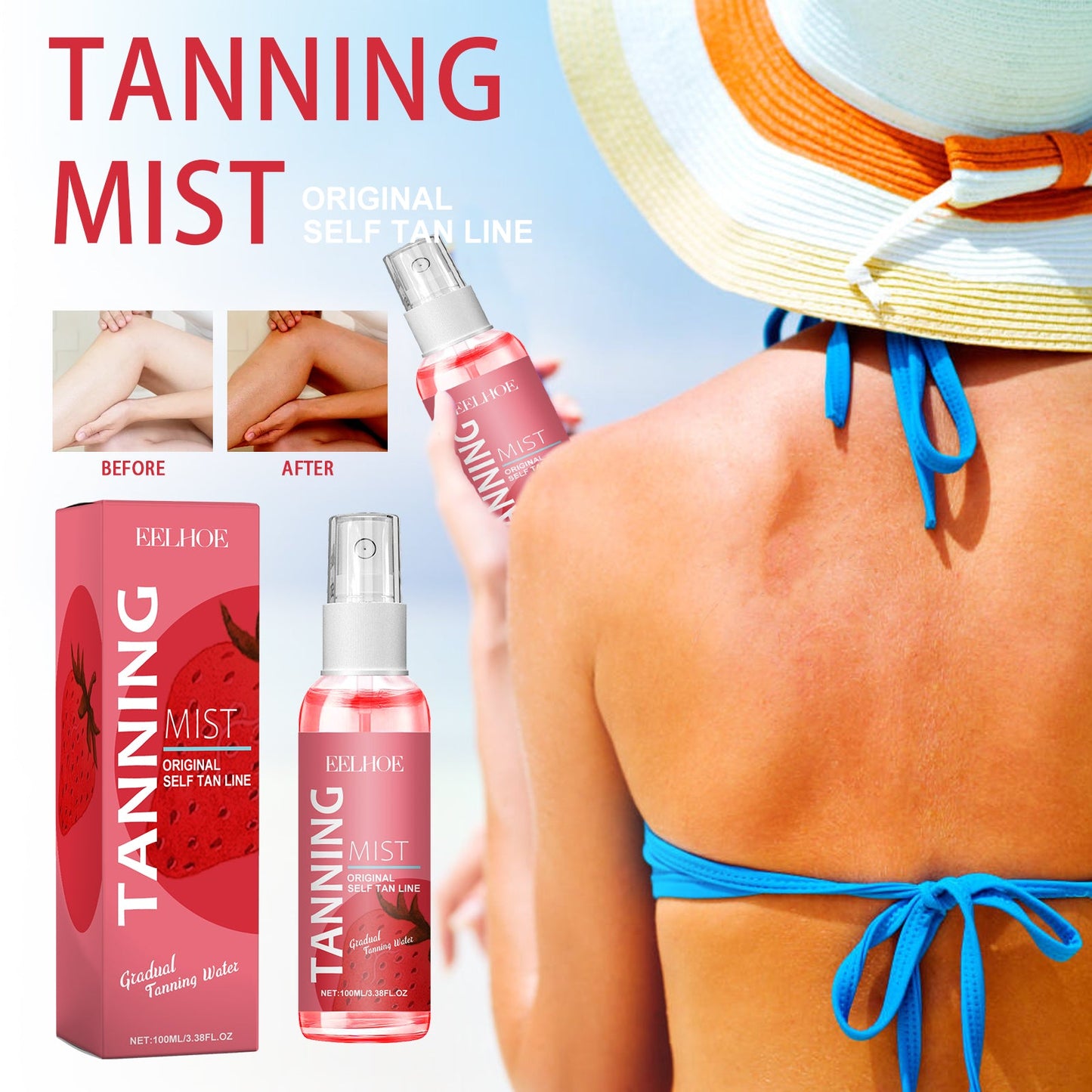 Tanning Mist, Sun Free Long-Lasting Self-Tanning Bronzed Wheat Skin Gentle Moisturizing Skin Care - Korvel