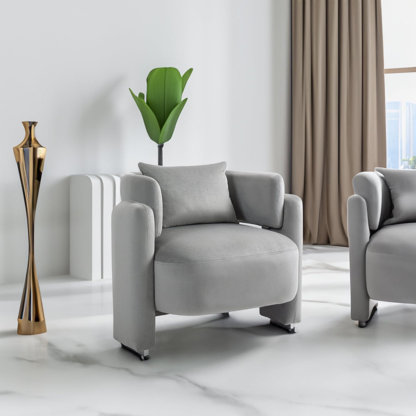 Modern design velvet lounge chair,single sofa with pillows for living room,bedroom(GREY) - Korvel