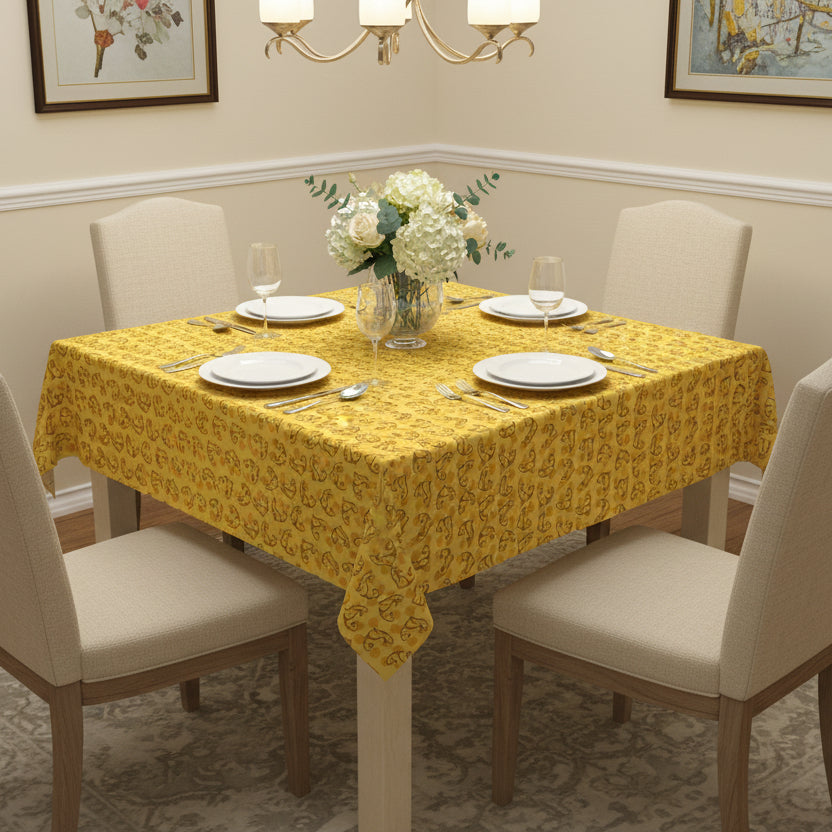 Golden Purr Cat Tablecloth – Minimalist Line Art Design (55" × 55")