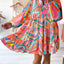 Multicolored Printed Long Sleeve Tie Neck Mini Dress