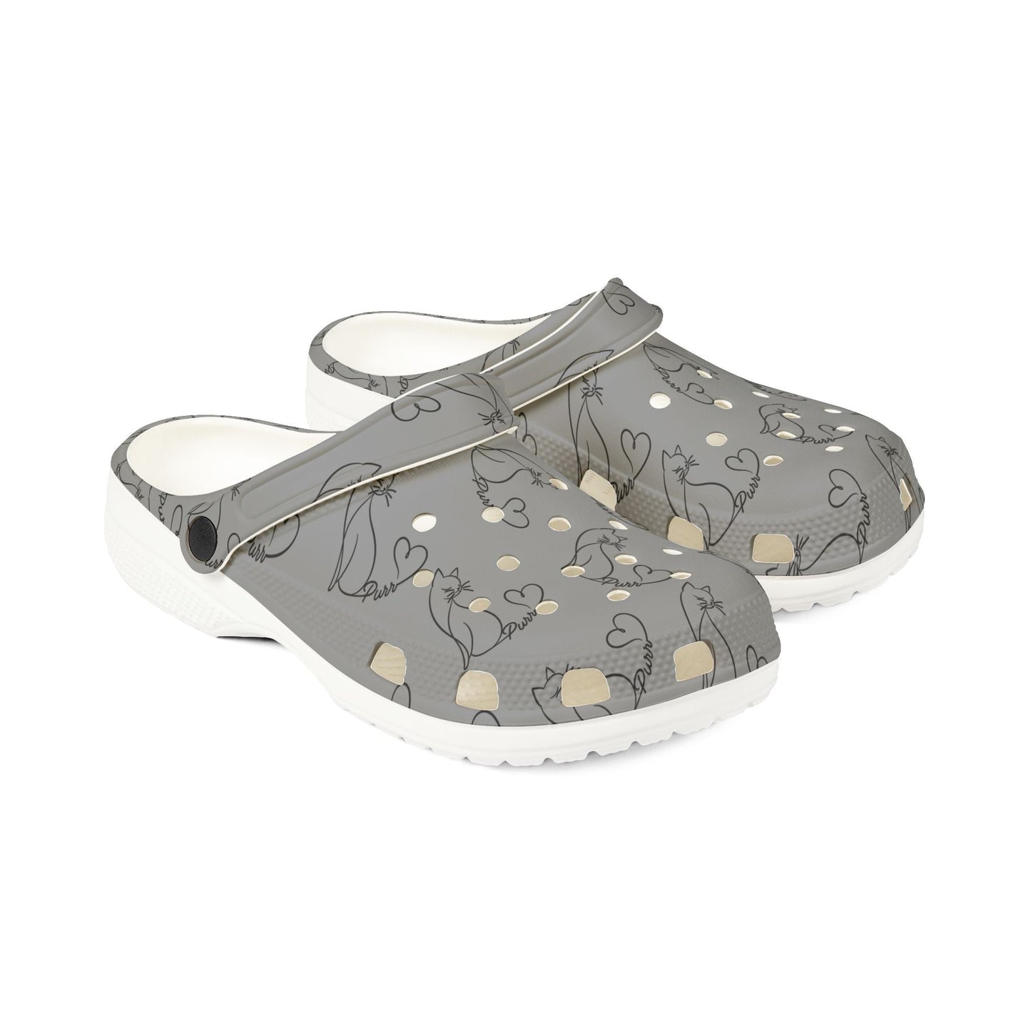 Minimalist Cat Line Art EVA Clogs – Grey Slip-Ons