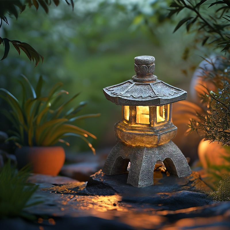 Solar-Powered Zen Garden Decor: Pagoda Lanterns & Statues - Korvel