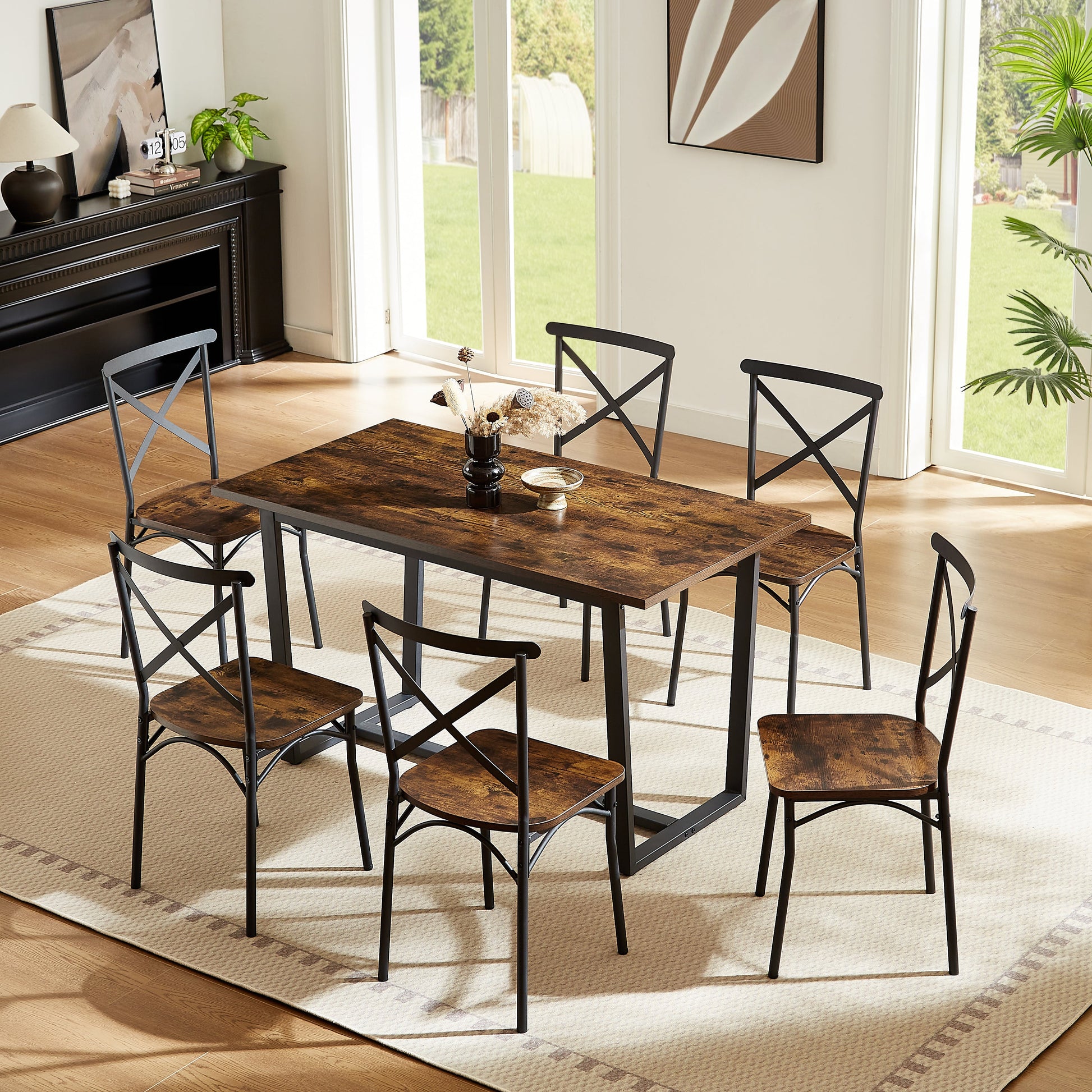 7 Pieces Dining Set 7-Piece Kitchen Table Set Perfect for Kitchen Breakfast Nook Living Room Occasions - Korvel