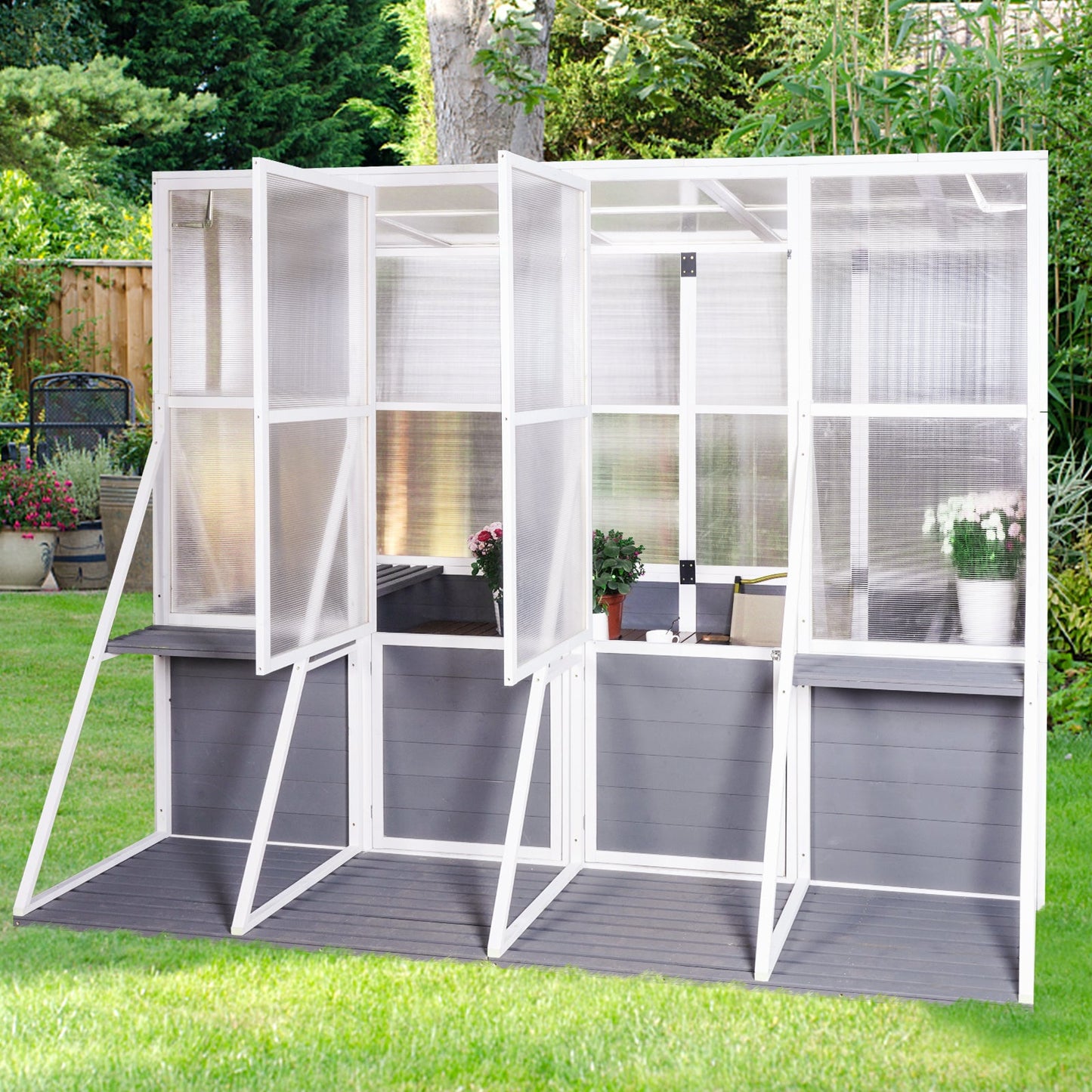 Greenhouse Wooden Lean to Greenhouses for Outdoors Heavy Duty Walk in Green House for Outside Winter - Korvel